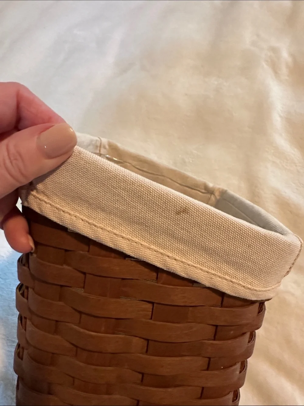 Longaberger Natural Brown Woven Storage Basket with Cream Liner and protector